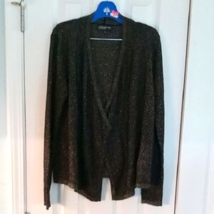 Jones New York Shimmering Black And Gold Open Cardigan